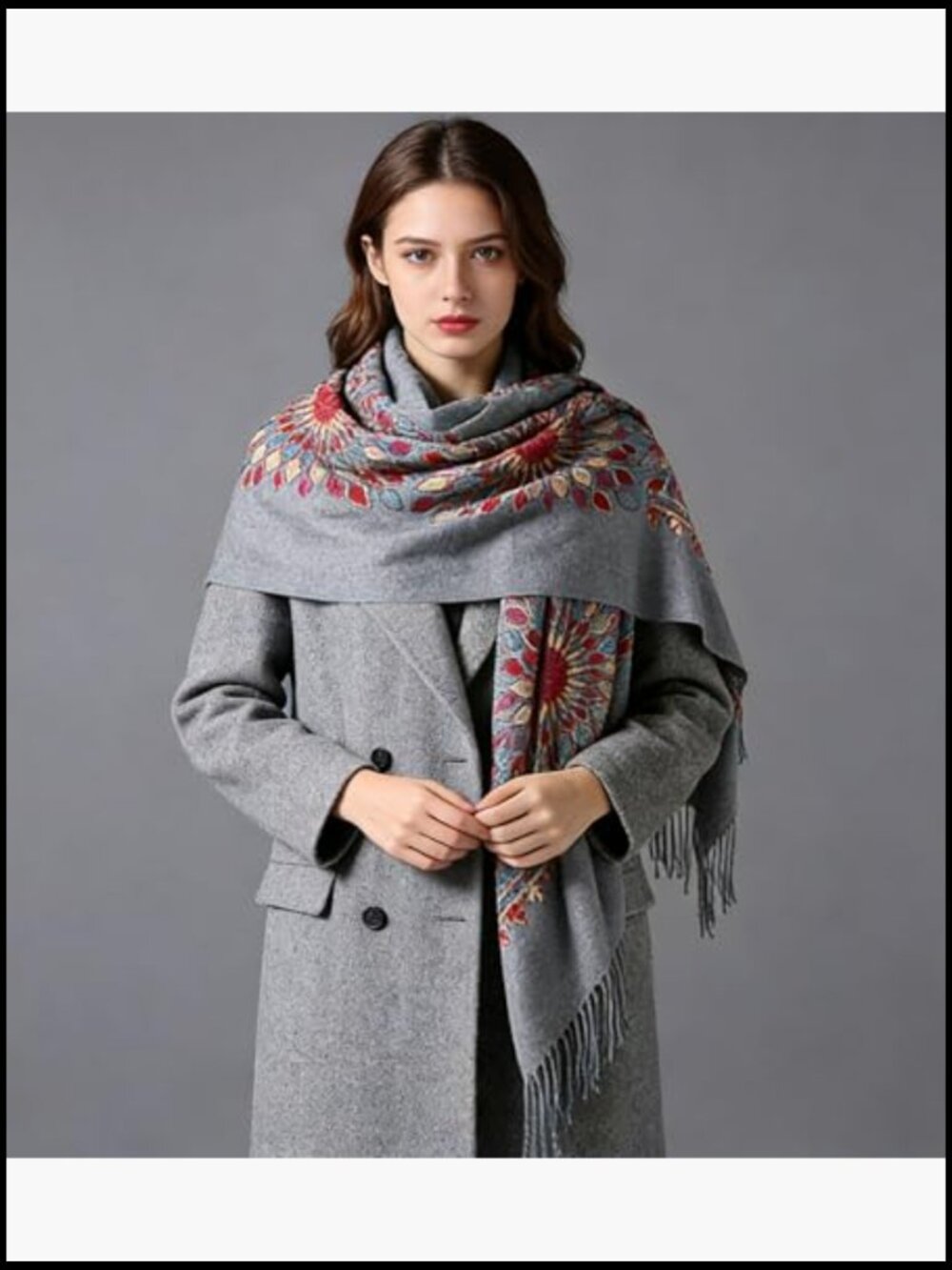 Oversized Cashmere Feel Winter Scarf Embroidered Pashmina 78x27 - Picture 6 of 7